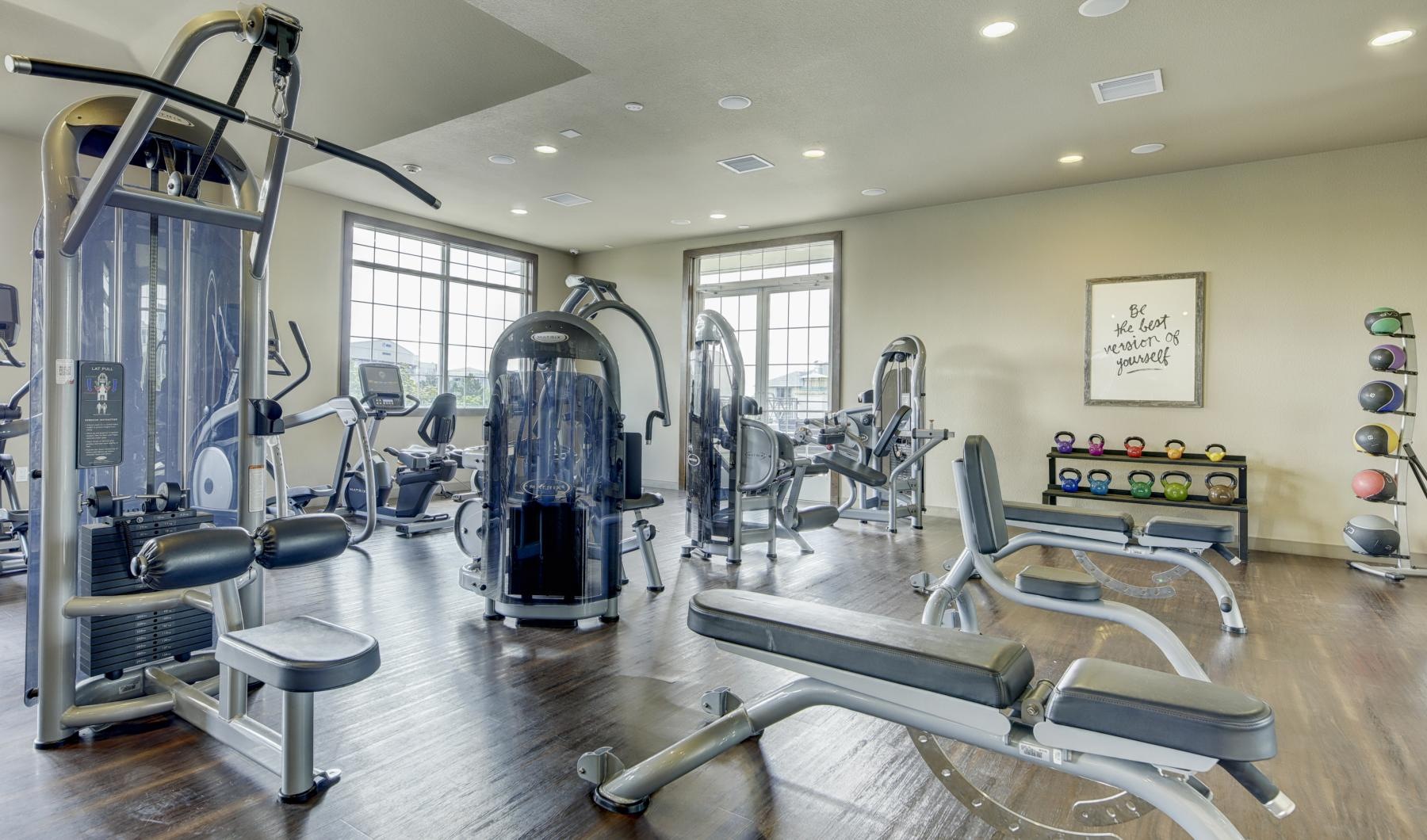 Get your workout on a gym with exercise equipment